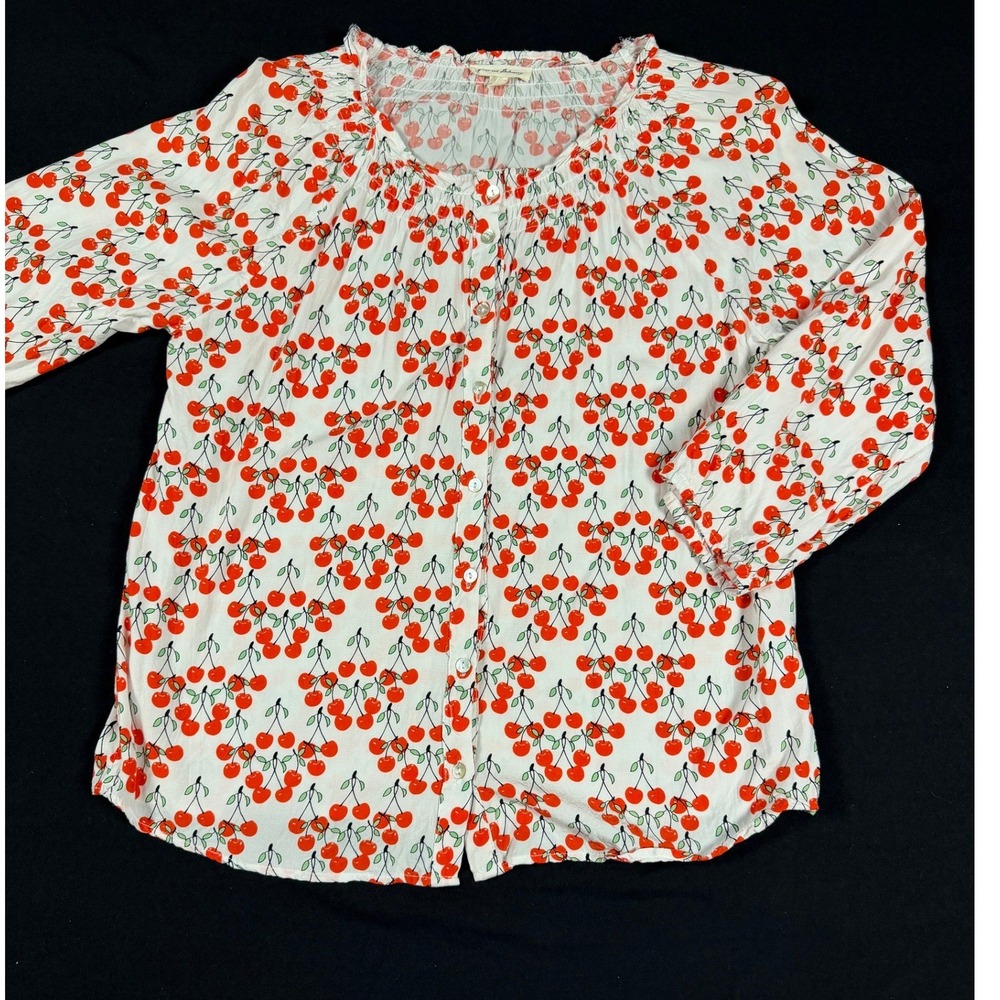 Jane & Delancey Cherry All Over Print Button Smock Blouse Medium Whimsical Twee‎